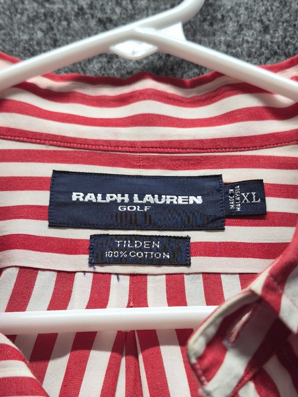 Ralph Lauren Golf Tilden Men's XL Red White Striped Cotton Long Sleeve Shirt